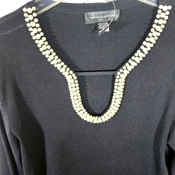 Cable & Gauge Black Pull Over Black Sweater Lined With Pearls. Size XL. New - Picture 2 of 6